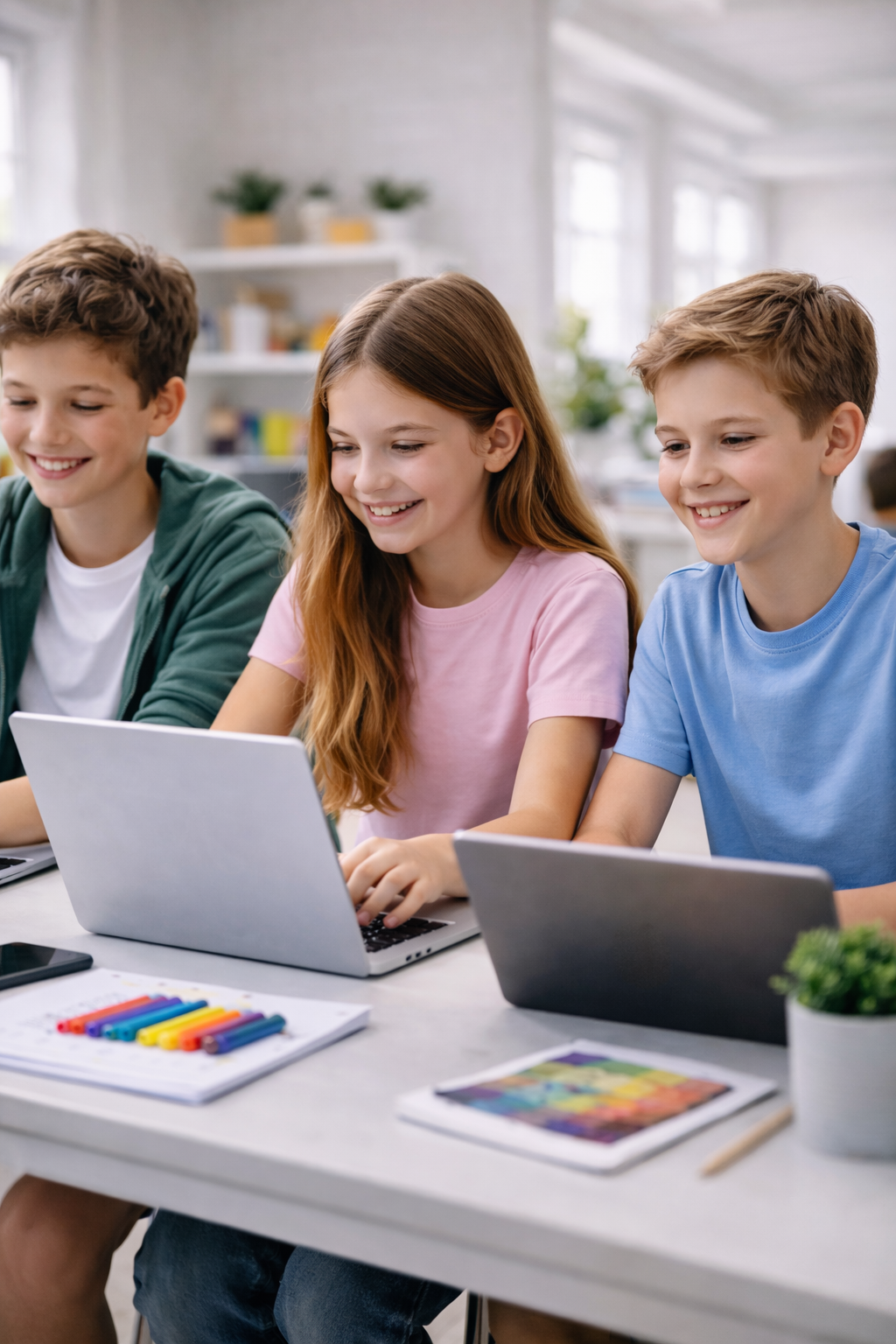 Діти працюють над цифровим проєктом